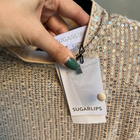NWT Sugarlips Champagne Sequin Blouse Size S - Picture 4 of 6